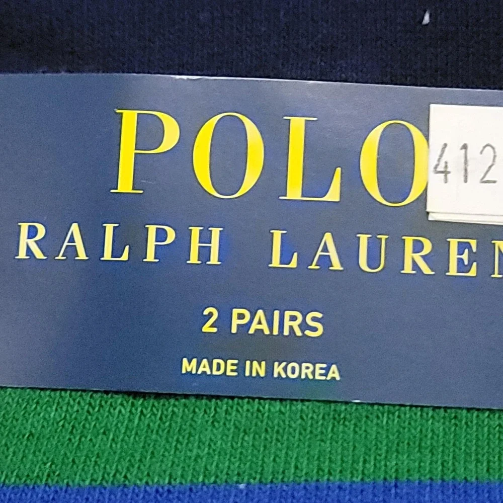 Polo Ralph Lauren Socks Mens 10-13 Green Navy Rugby Stripe Pony Crew 2 Pairs